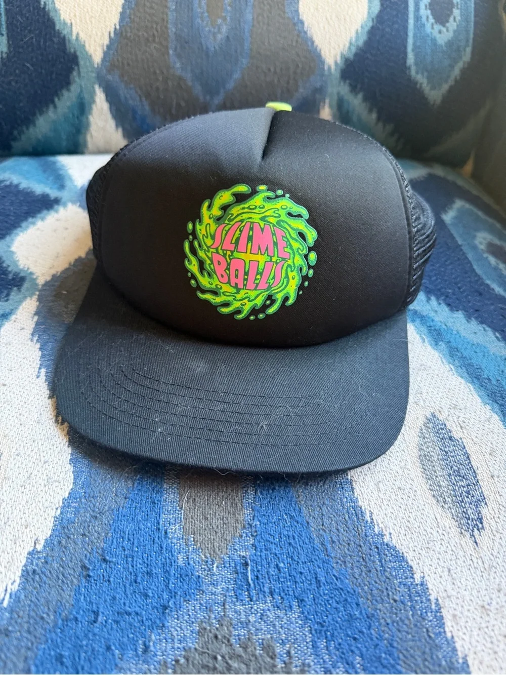 Kids Black Trucker Hat with Neon Green Logo
